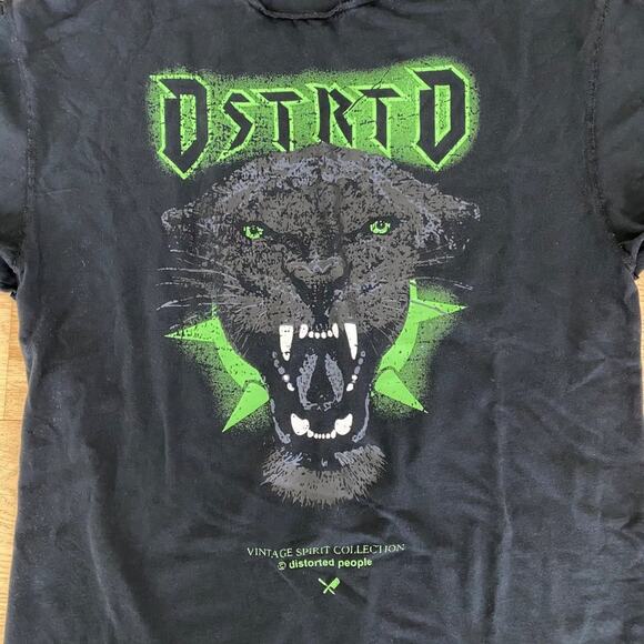 Distorted People - Distressed Vintage Panther Graphic Tee in Washed Black - Picture 3 of 6